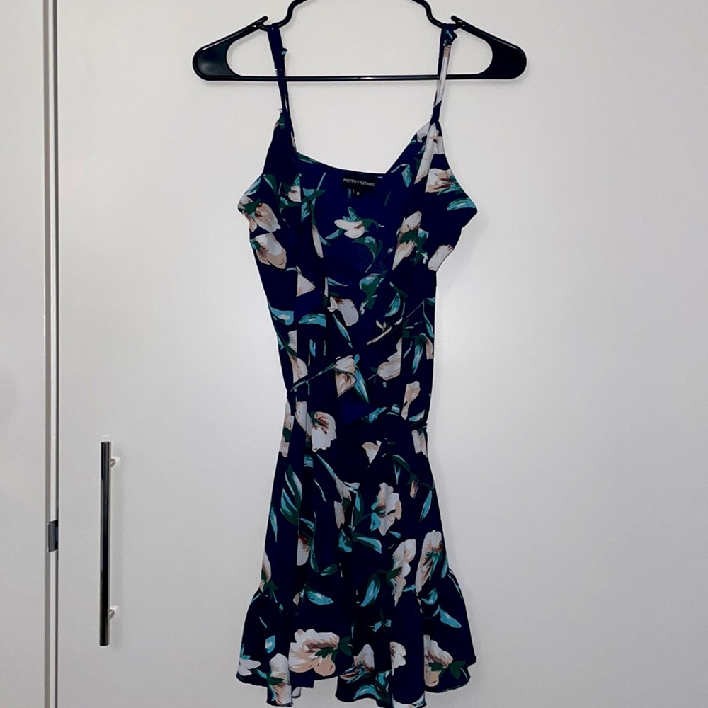 Navy floral print slip mini dress